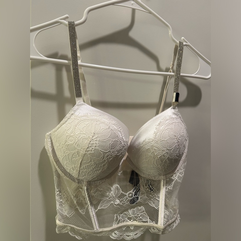 Victoria's Secret White Lace Longline Bra
